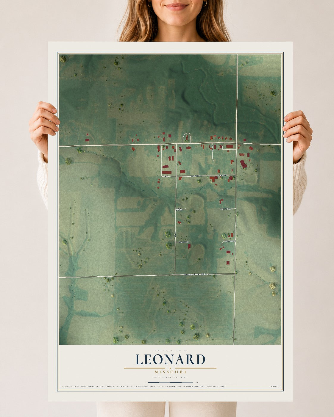Map of Leonard, Missouri, 24 x 36 inch unframed archival matte print