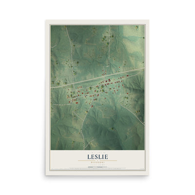 Map of Leslie, Missouri, 12 x 18 inch unframed archival matte print