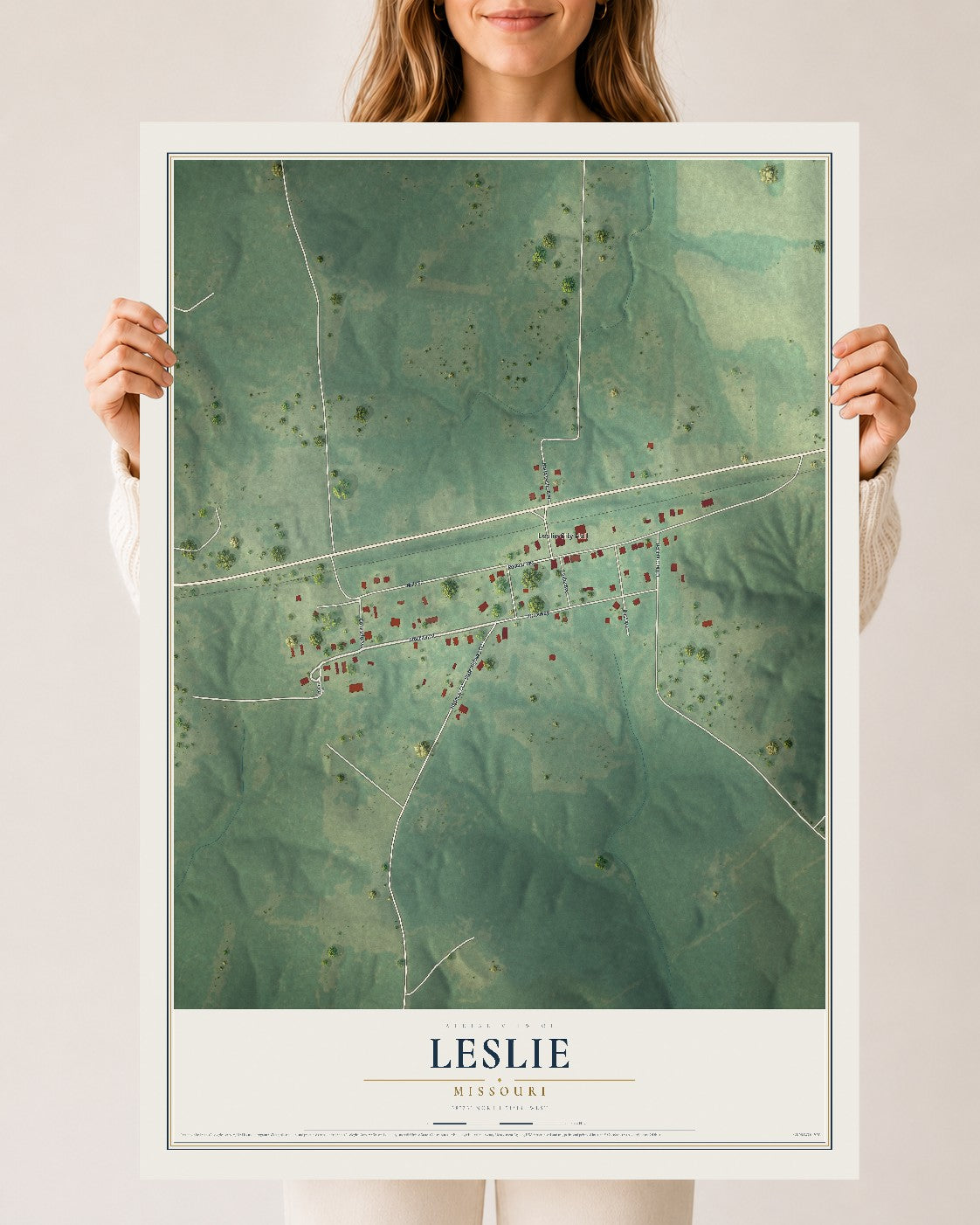 Map of Leslie, Missouri, 24 x 36 inch unframed archival matte print