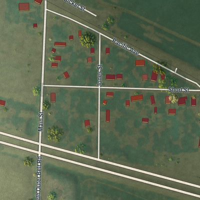 Close-up of the map of Levasy, Missouri print showing street and building detail