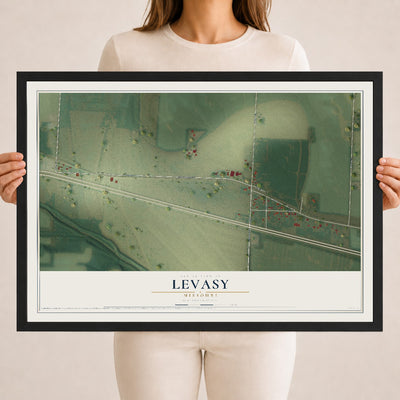 Map of Levasy, Missouri, 18 x 24 inch print in a black wood frame