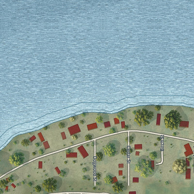 Close-up of the map of Lewis and Clark Village, Missouri print showing street and building detail
