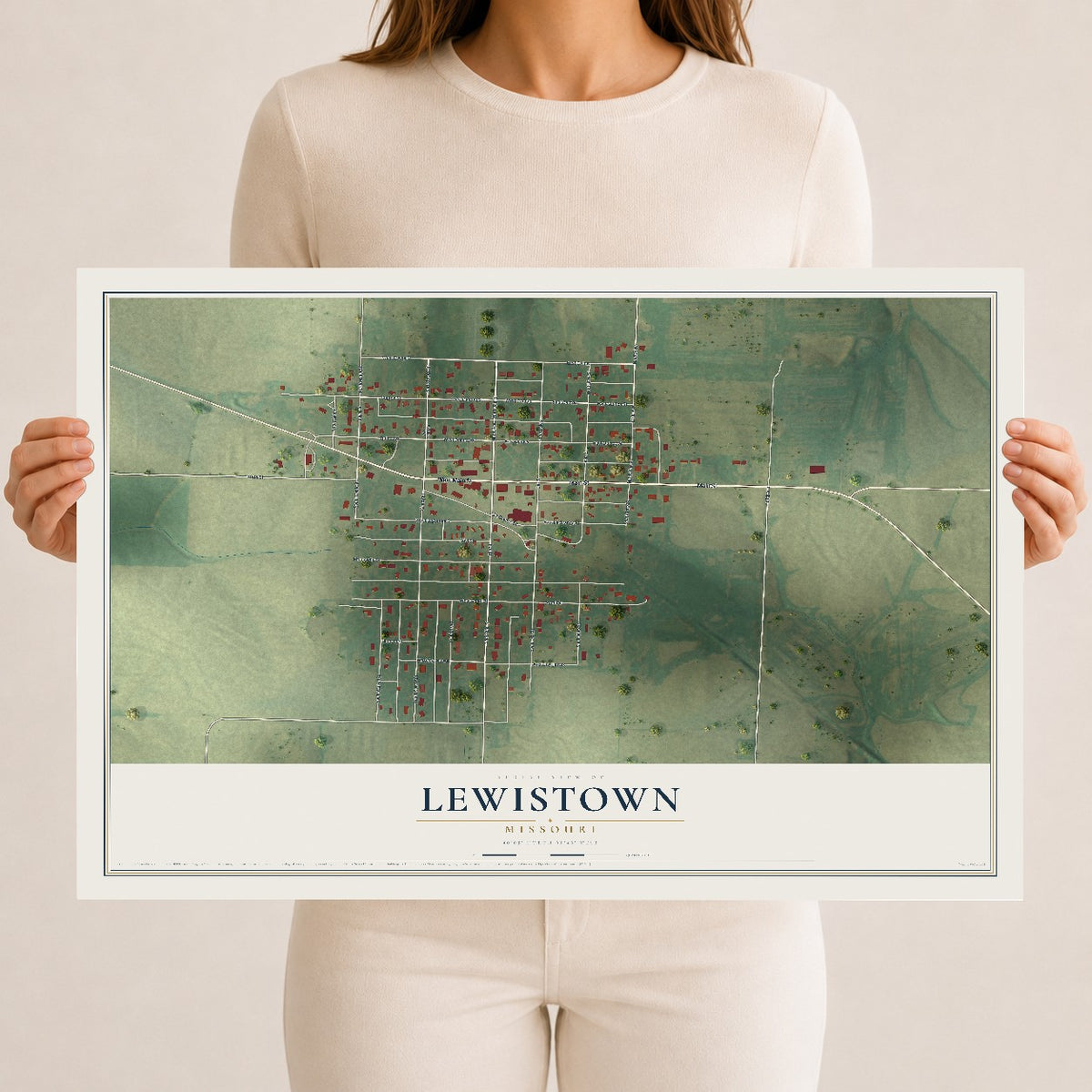 Map of Lewistown, Missouri, 12 x 18 inch unframed archival matte print