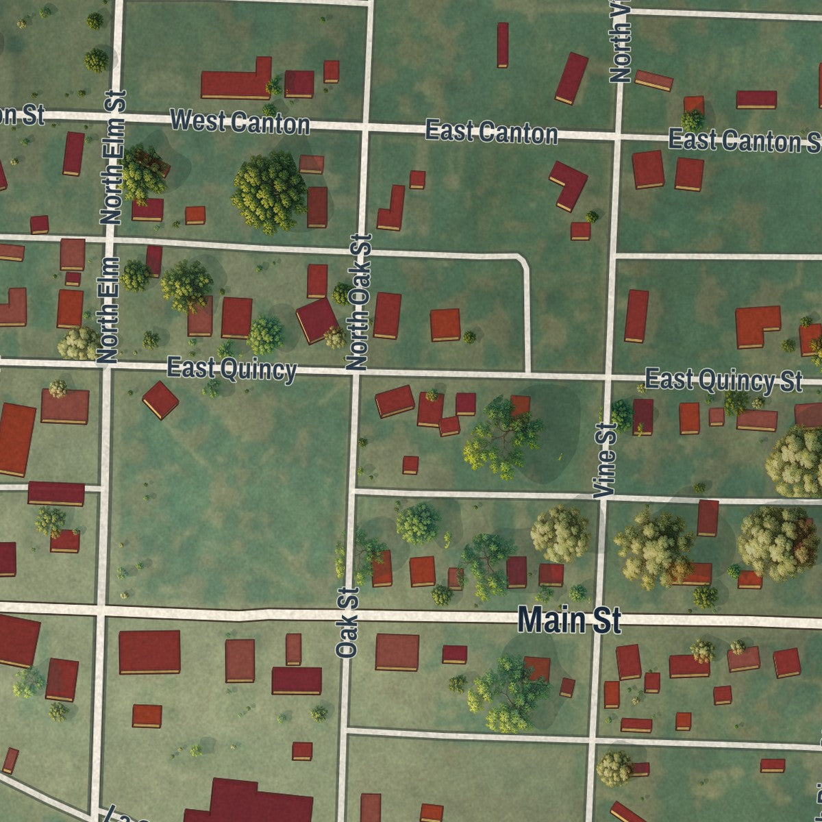 Close-up of the map of Lewistown, Missouri print showing street and building detail