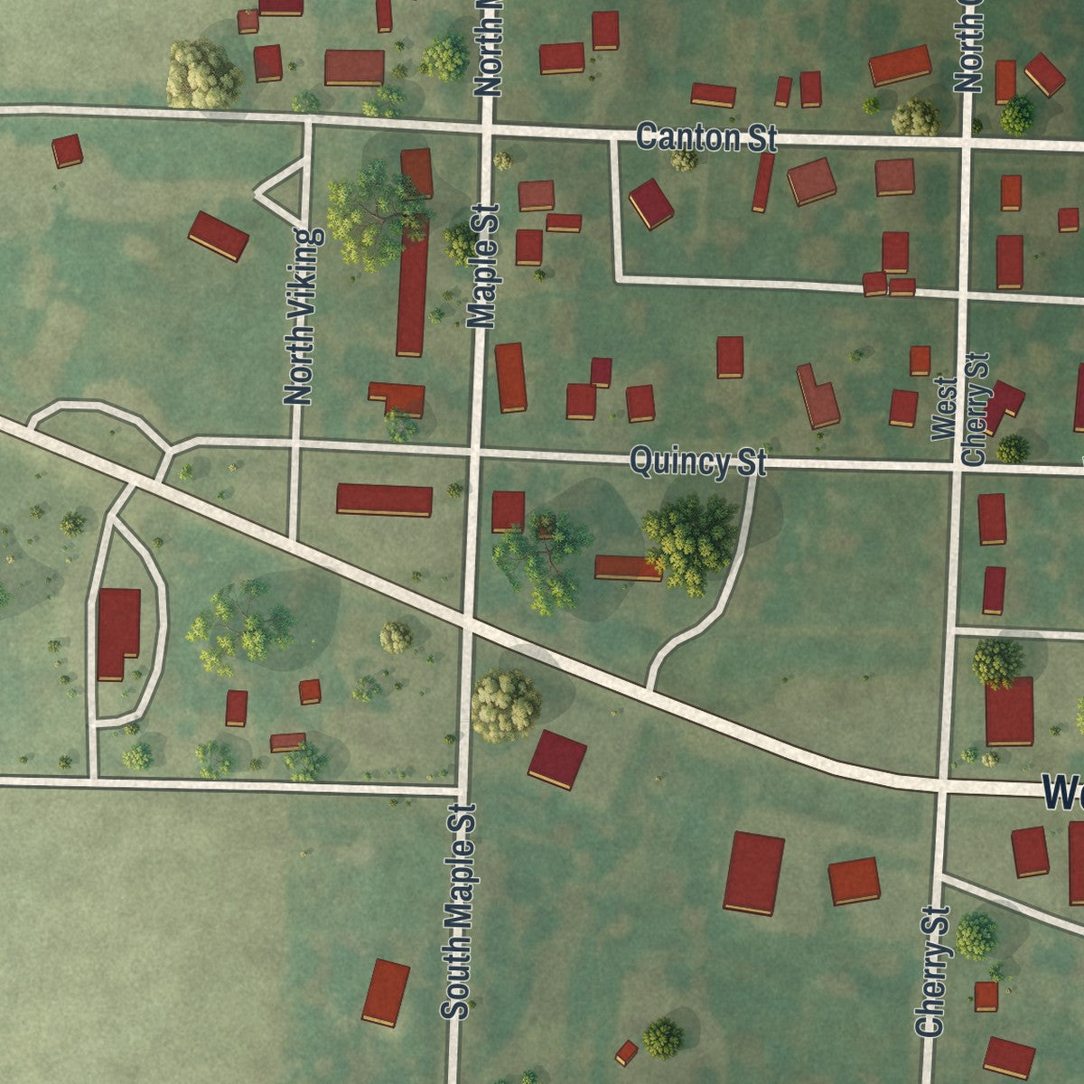 Second close-up of the map of Lewistown, Missouri print showing more streets and buildings