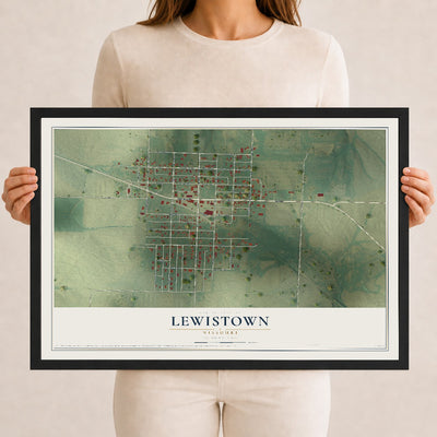 Map of Lewistown, Missouri, 12 x 18 inch print in a black wood frame