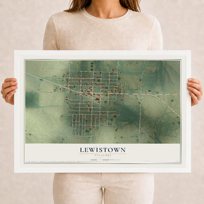 Map of Lewistown, Missouri, 12 x 18 inch print in a white wood frame