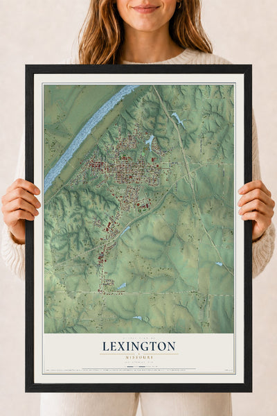 Map of Lexington, Missouri, 18 x 24 inch print in a black wood frame