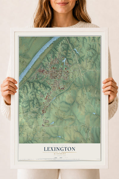 Map of Lexington, Missouri, 18 x 24 inch print in a white wood frame