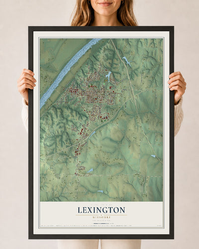 Map of Lexington, Missouri, 24 x 36 inch print in a black wood frame