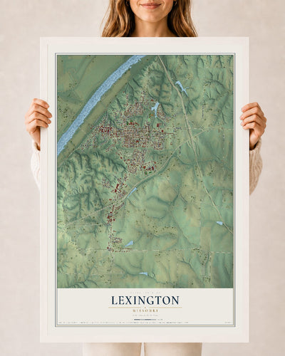 Map of Lexington, Missouri, 24 x 36 inch print in a white wood frame