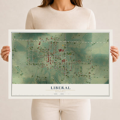 Map of Liberal, Missouri, 12 x 18 inch unframed archival matte print