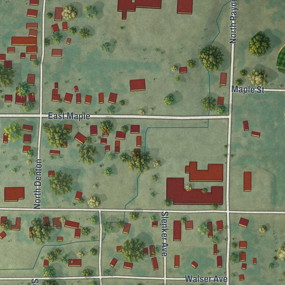 Close-up of the map of Liberal, Missouri print showing street and building detail