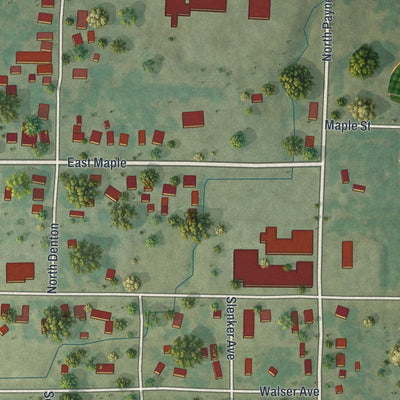 Close-up of the map of Liberal, Missouri print showing street and building detail