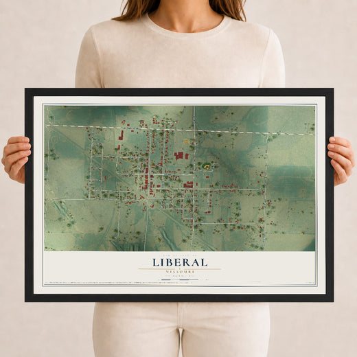 Map of Liberal, Missouri, 12 x 18 inch print in a black wood frame
