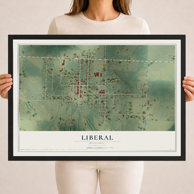 Map of Liberal, Missouri, 18 x 24 inch print in a black wood frame