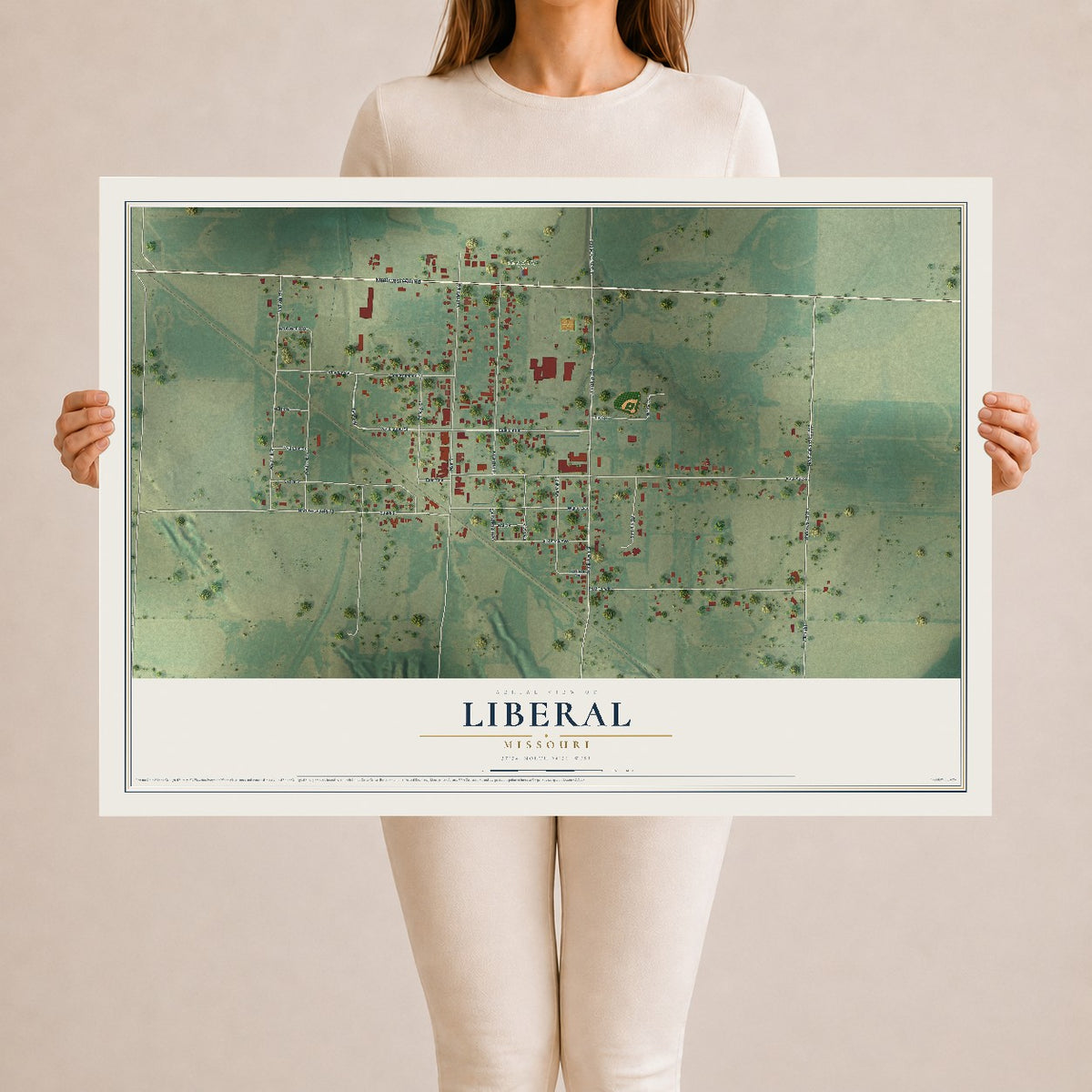 Map of Liberal, Missouri, 24 x 36 inch unframed archival matte print