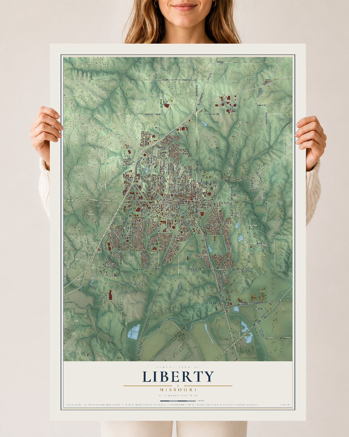 Map of Liberty, Missouri, 24 x 36 inch unframed archival matte print