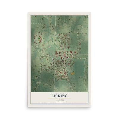 Map of Licking, Missouri, 12 x 18 inch unframed archival matte print