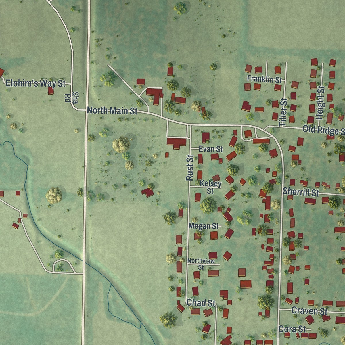 Second close-up of the map of Licking, Missouri print showing more streets and buildings