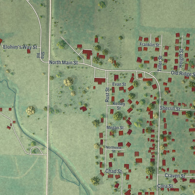 Second close-up of the map of Licking, Missouri print showing more streets and buildings