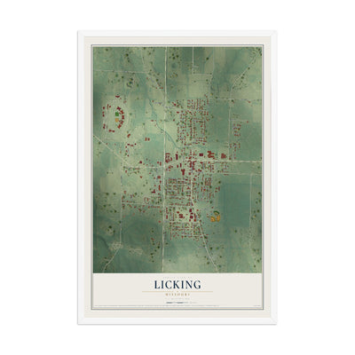 Map of Licking, Missouri, 12 x 18 inch print in a white wood frame