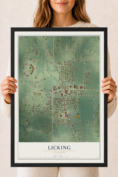 Map of Licking, Missouri, 18 x 24 inch print in a black wood frame