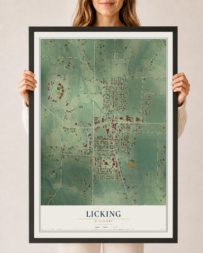 Map of Licking, Missouri, 24 x 36 inch print in a black wood frame