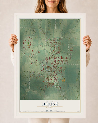 Map of Licking, Missouri, 24 x 36 inch print in a white wood frame