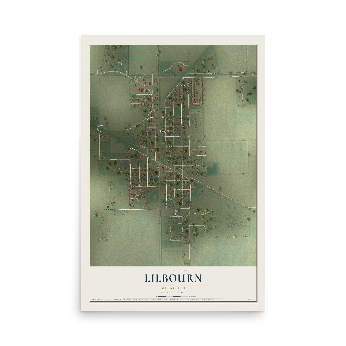 Map of Lilbourn, Missouri, 12 x 18 inch unframed archival matte print