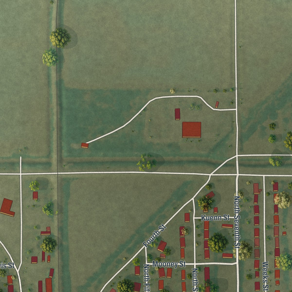 Second close-up of the map of Lilbourn, Missouri print showing more streets and buildings
