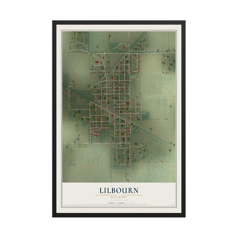 Map of Lilbourn, Missouri, 12 x 18 inch print in a black wood frame