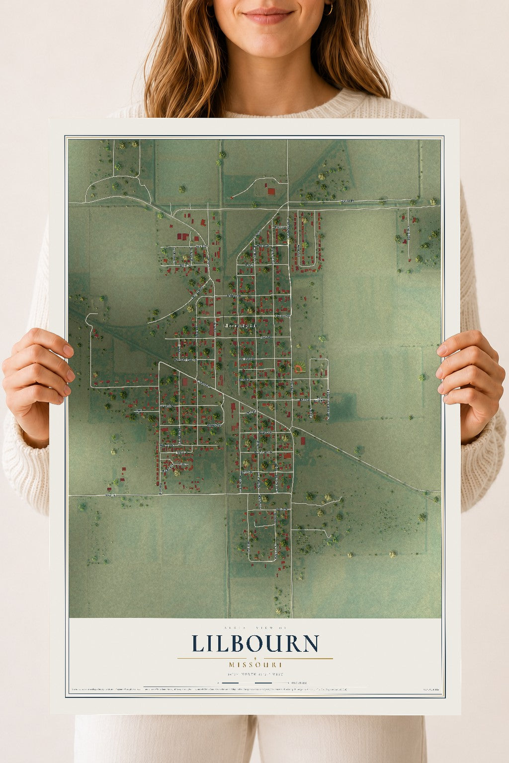 Map of Lilbourn, Missouri, 18 x 24 inch unframed archival matte print