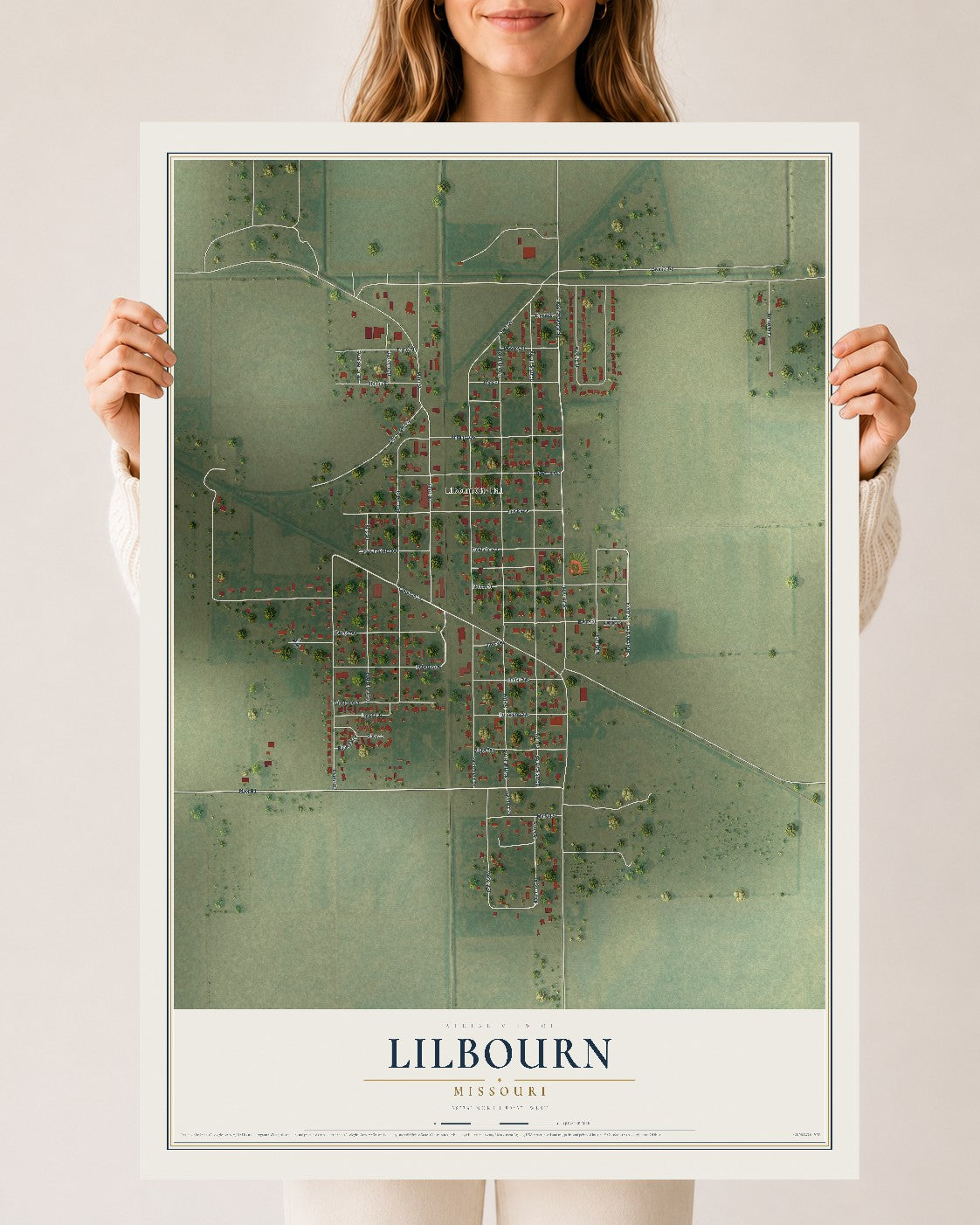 Map of Lilbourn, Missouri, 24 x 36 inch unframed archival matte print