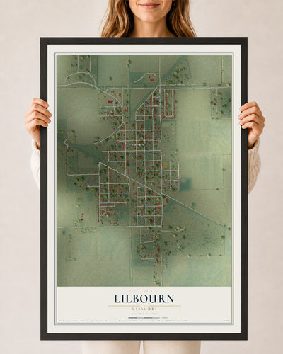 Map of Lilbourn, Missouri, 24 x 36 inch print in a black wood frame