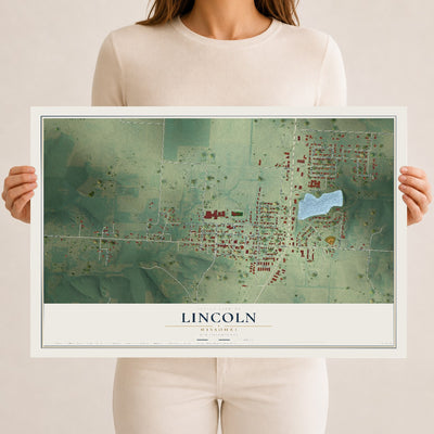 Map of Lincoln, Missouri, 12 x 18 inch unframed archival matte print