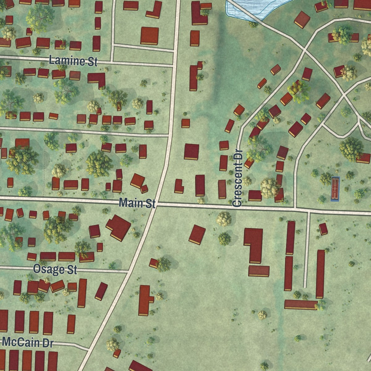 Close-up of the map of Lincoln, Missouri print showing street and building detail