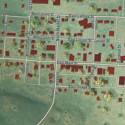 Second close-up of the map of Lincoln, Missouri print showing more streets and buildings