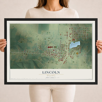 Map of Lincoln, Missouri, 18 x 24 inch print in a black wood frame