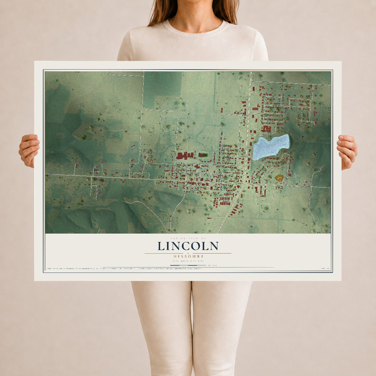 Map of Lincoln, Missouri, 24 x 36 inch unframed archival matte print