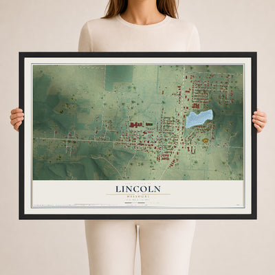 Map of Lincoln, Missouri, 24 x 36 inch print in a black wood frame