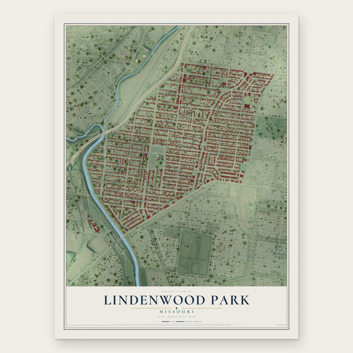 Lindenwood Park, Missouri map print, the full design