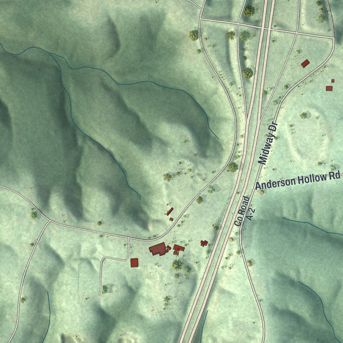 Second close-up of the map of Linn Creek, Missouri print showing more streets and buildings