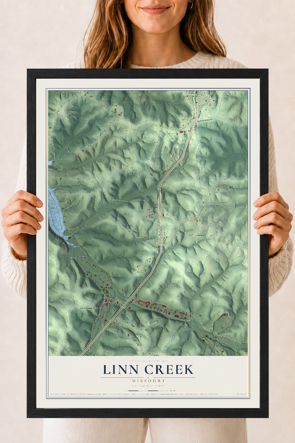 Map of Linn Creek, Missouri, 18 x 24 inch print in a black wood frame