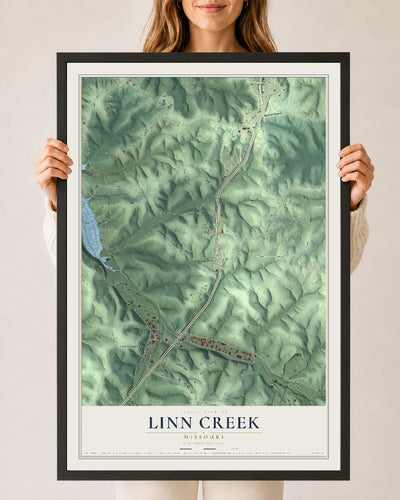 Map of Linn Creek, Missouri, 24 x 36 inch print in a black wood frame