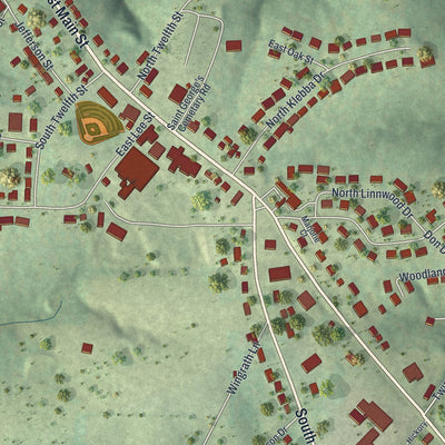 Close-up of the map of Linn, Missouri print showing street and building detail