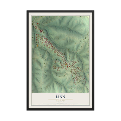 Map of Linn, Missouri, 12 x 18 inch print in a black wood frame