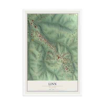 Map of Linn, Missouri, 12 x 18 inch print in a white wood frame