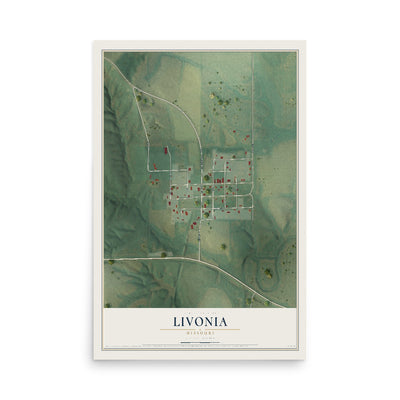Map of Livonia, Missouri, 12 x 18 inch unframed archival matte print