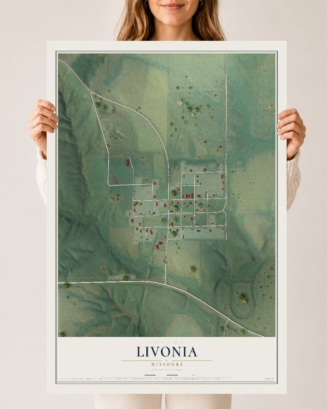Map of Livonia, Missouri, 24 x 36 inch unframed archival matte print
